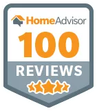 HomeAdvisor 100 Reviews badge with star rating.